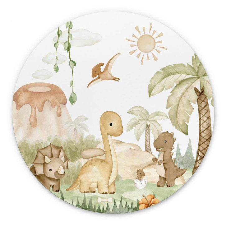 Wandbild Kleine Dinos auf grosser Entdeckungsreise - Oliver Robins - Alu-Dibond Rund - WA431632
