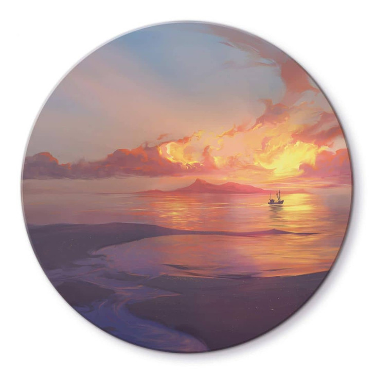 Glasbild aerroscape - Sonnenuntergang am Meer - Rund - WA354317