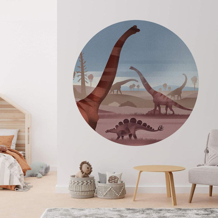 Kinder-Fototapete Im Land der Dinosaurier - Rund - Braun - Selbstklebend/Vlies - WA469873