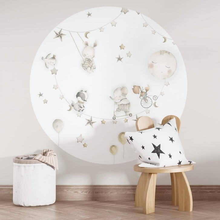 Kinderzimmer Wandtattoo Fröhliche Tiere mit Sternenhimmel - Oliver Robins - Rund - WA456392