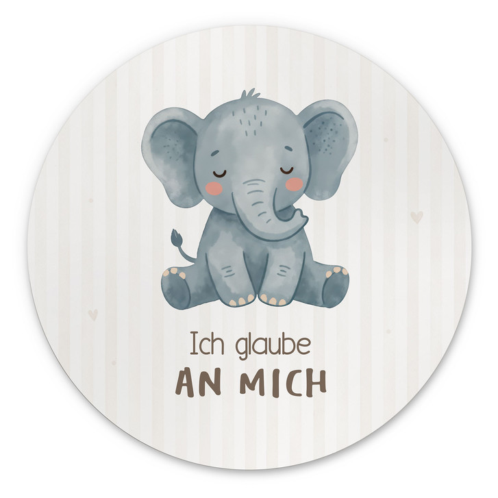 Rundes Alu-Dibond mit Elefant - Selbstliebe-Spruch 