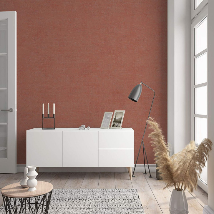 Vliestapete mit moderner einfarbiger Optik und Struktur in rot, orange Uni - WA444633