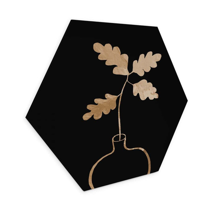 Hexagon Wandbild 1X Studio - Goldene Eichenblätter in einer Vase - Alu-Dibond - WA346203