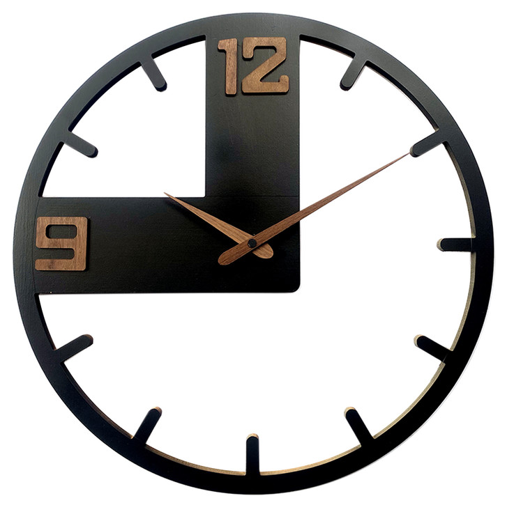 Holz-Wanduhr | MDF | mattschwarz, rund, Ø40 cm - WA488660