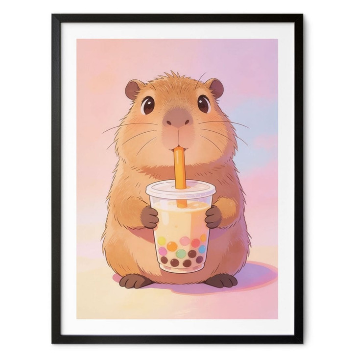 Kinderzimmer Poster Capybara Baby mit Bubble Tea - WA499373