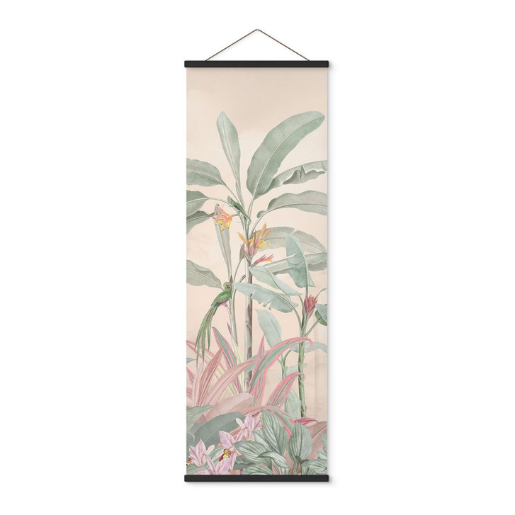 Stoffbild Tropische Idylle mit Kolibri Apricot - Bloomery Decor - Panorama - WA487693