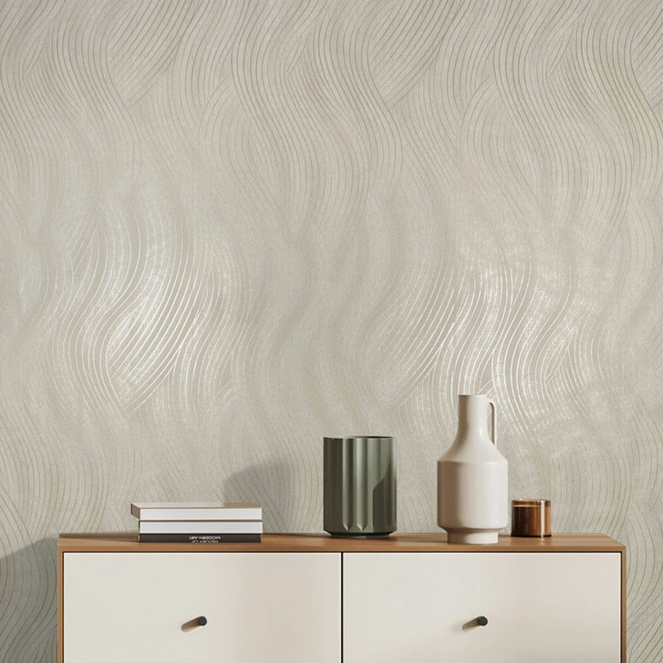 Vliestapete in beige, grau Wellenoptik Struktur Grafisch Modern - WA451451