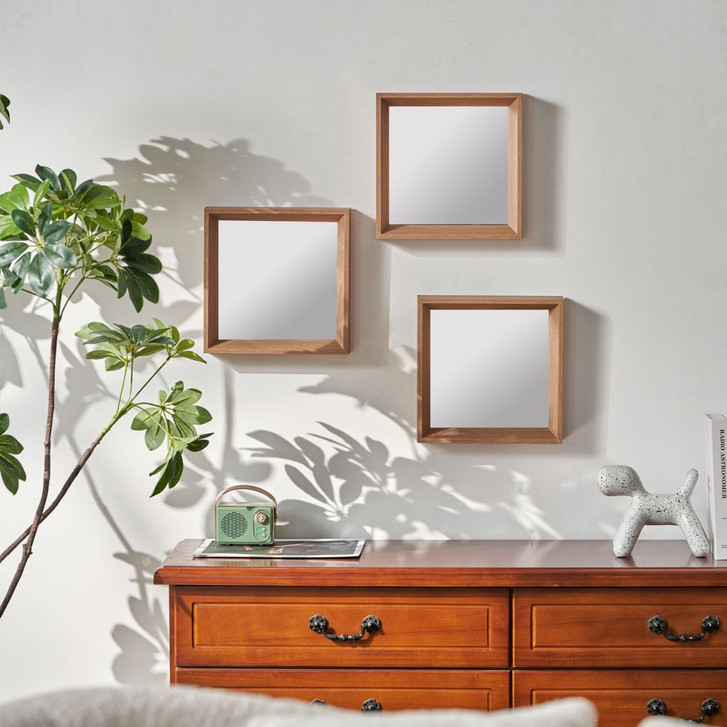 Wandspiegel 3er Set Holz klein - Bangkok - 26 x 26 cm - WA488642