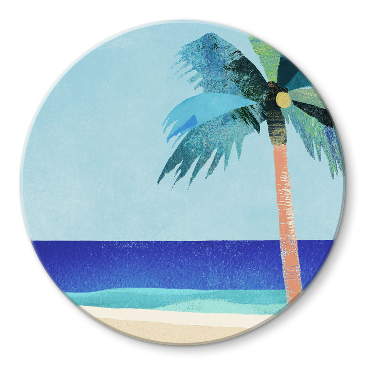 Glasbild Urlaubsstrand mit Palme - Rivers - Rund - WA517506