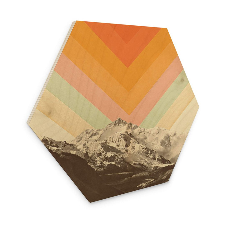 Hexagon Holzbild Retro Berglandschaft - Bodart - WA400451