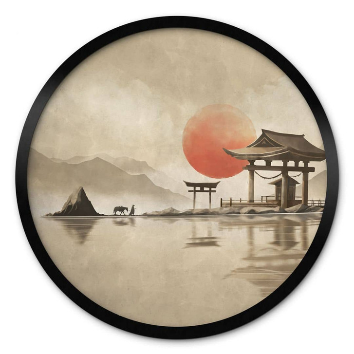 Poster Japanischer Tempel im Sonnenaufgang - Roze - Rund - WA448070