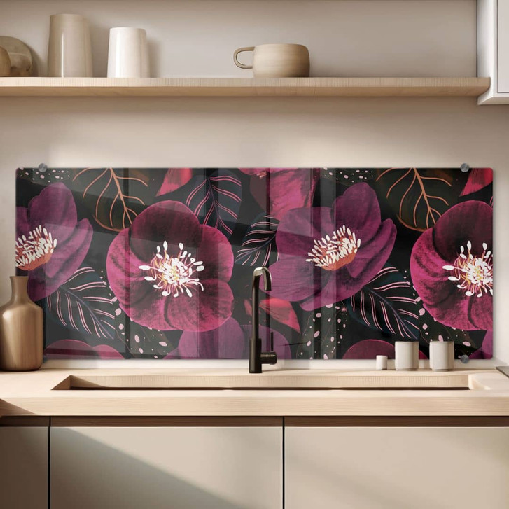 Spritzschutz Florale Blütenpracht in Purpurtönen - Anis Illustration - Panorama - WA448275