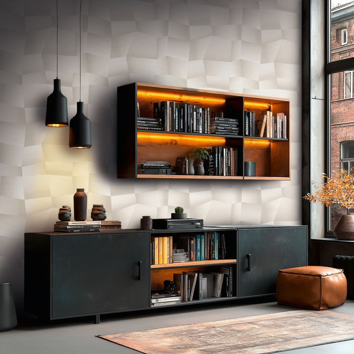 Vliestapete Damian Refined Dimensions 3D Geometrisch Weiss Grau - Tapete metallic moderne - WA507042