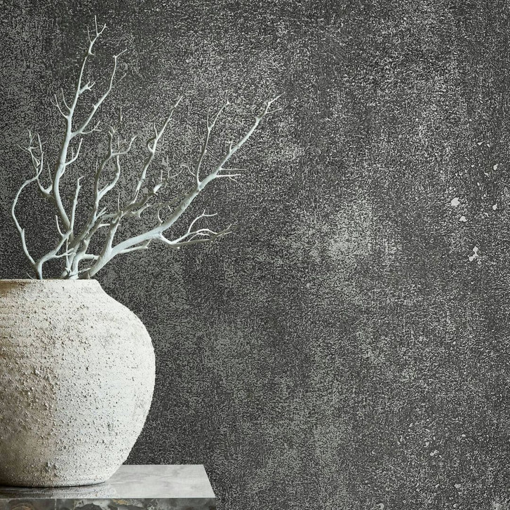 Vliestapete in leicht glänzender Betonoptik schwarz Uni - WA444989
