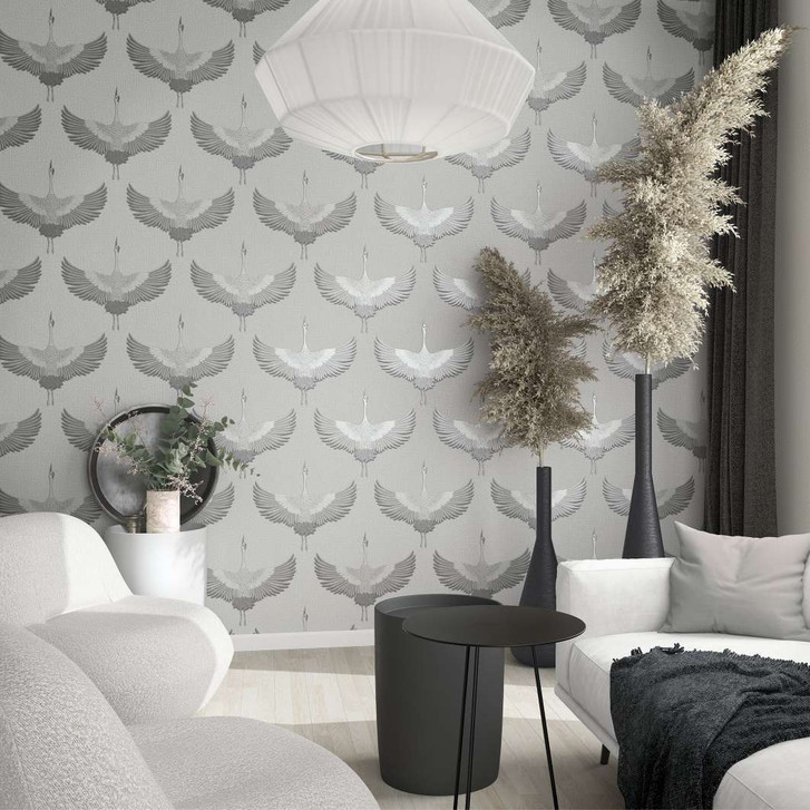 Vliestapete mit Kranichen weiss, grau Grafisch - WA450578