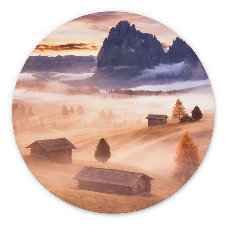 Wandbild Herbstnebel in den Alpen - Selagea - Alu-Dibond Rund - WA449464