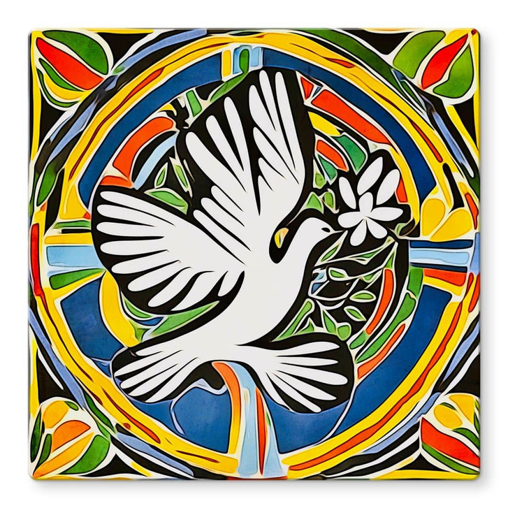 Glasbild Bunte Friedenstaube - Inspiriert von Matisse - Zamart - Quadratisch - WA400162