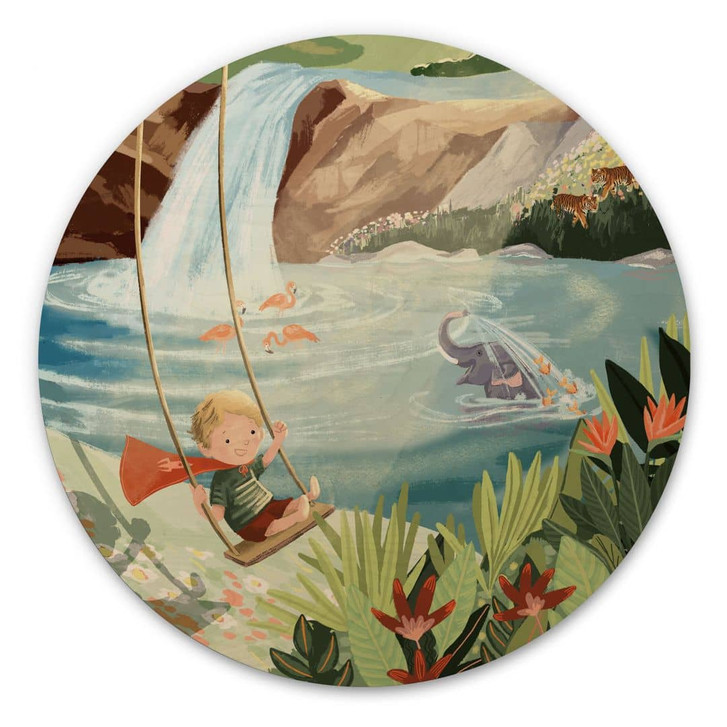 Holzbild Schaukeln in der Natur-Oase - Goed Blauw - Rund - WA482344