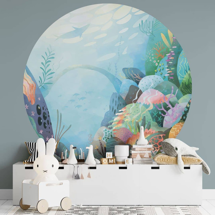 Kinderzimmer Fototapete Korallenriff in blauer Lagune - DigitalArtsi - Rund - Selbstklebend/Vlies - WA487170