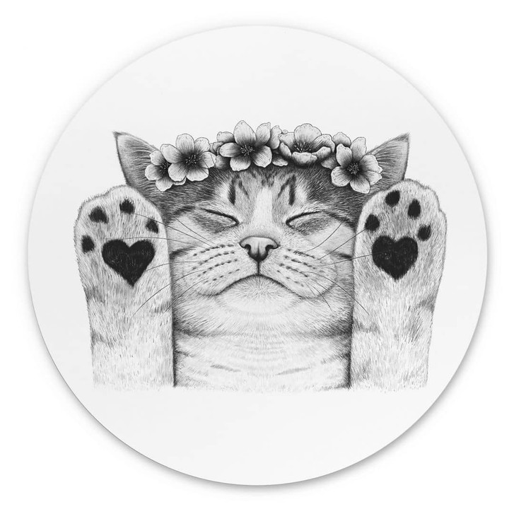 Wandbild Süsse Katze mit Herz-Pfoten - Korenkova - Alu-Dibond Rund - WA436874
