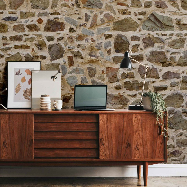 Fototapete Backstein NaturalStone in braun creme - Vliestapete Designwalls 2 - 2.55x3.5 m - WA385978