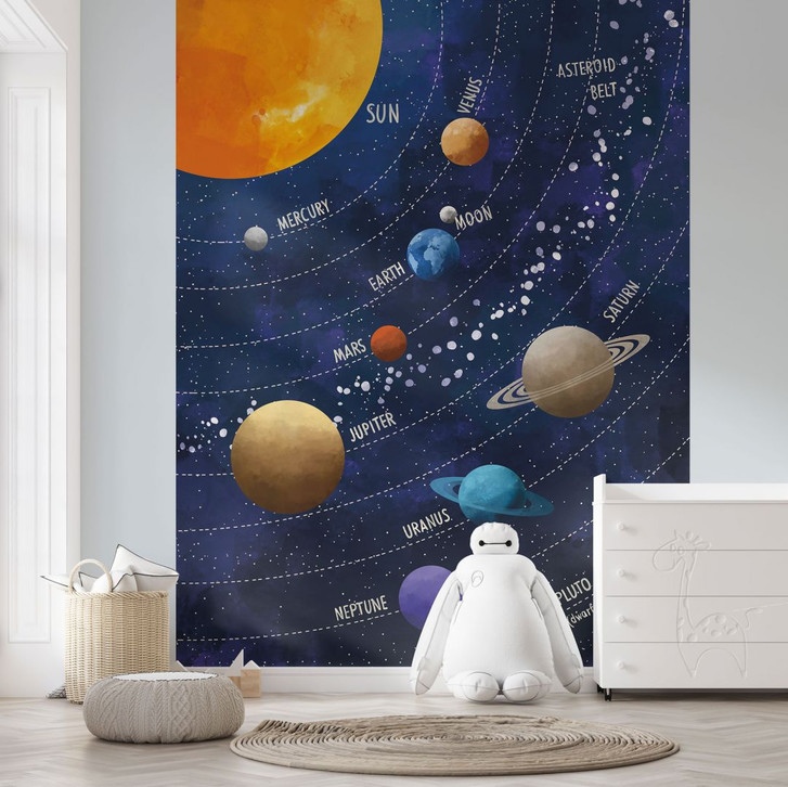 Fototapete Sonnensystem mit Planeten und Sonne | Weltraumtapete für Kinder - Cats & Dotz - WA493232