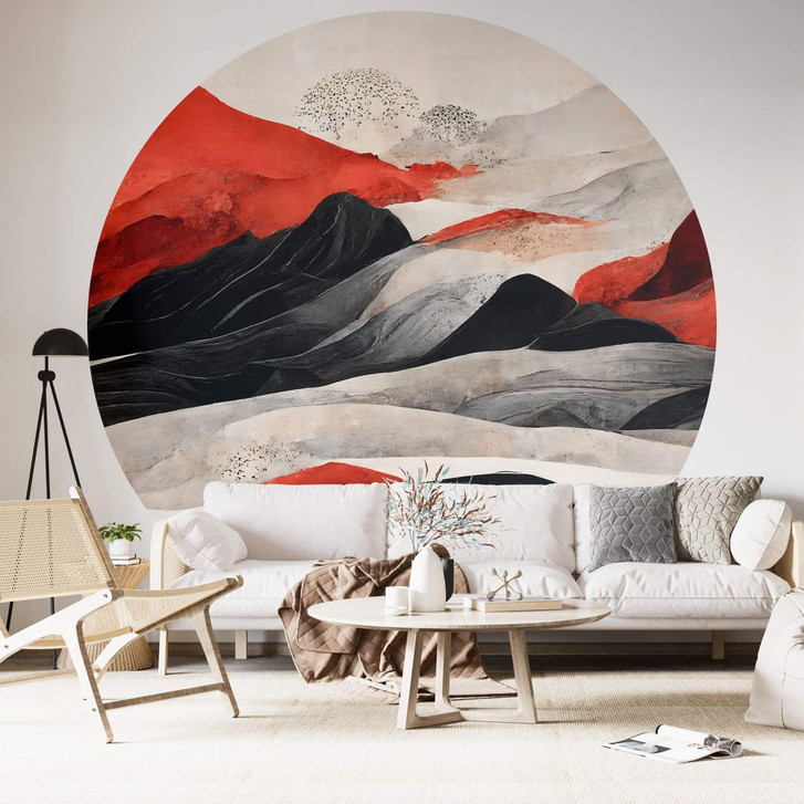 Fototapete Treechild - Rote Berge im Japandi Stil - Rund - Selbstklebend/Vlies - WA399502
