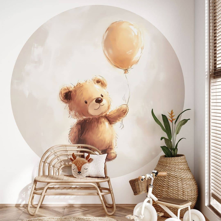 Kinderzimmer Fototapete Kleiner Teddybär mit Luftballon - Magnusson - Rund - Selbstklebend/Vlies - WA468593