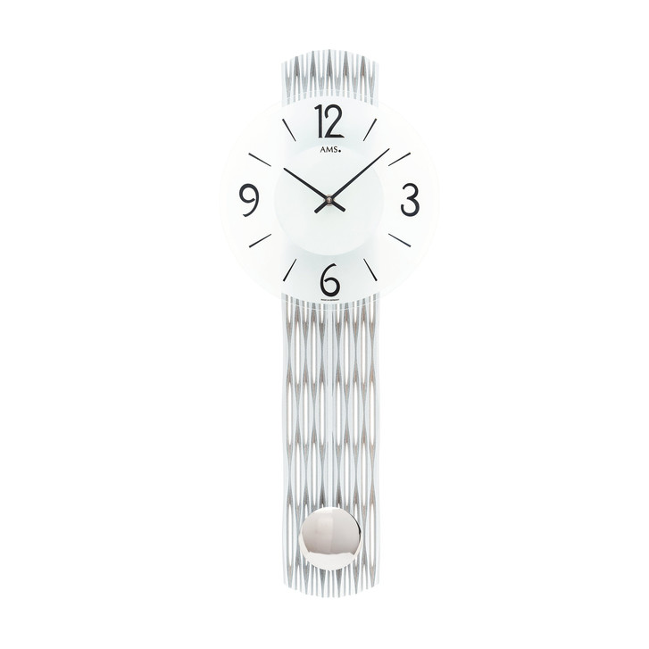 Pendelwanduhr Feingefrästes Holzgehäuse silber lackiert - UG100792