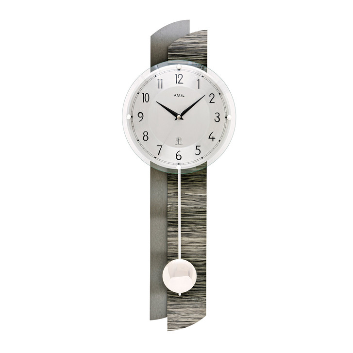 Funkwanduhr Pendeluhr Holzgehäuse Stein Aluminium - UG101234