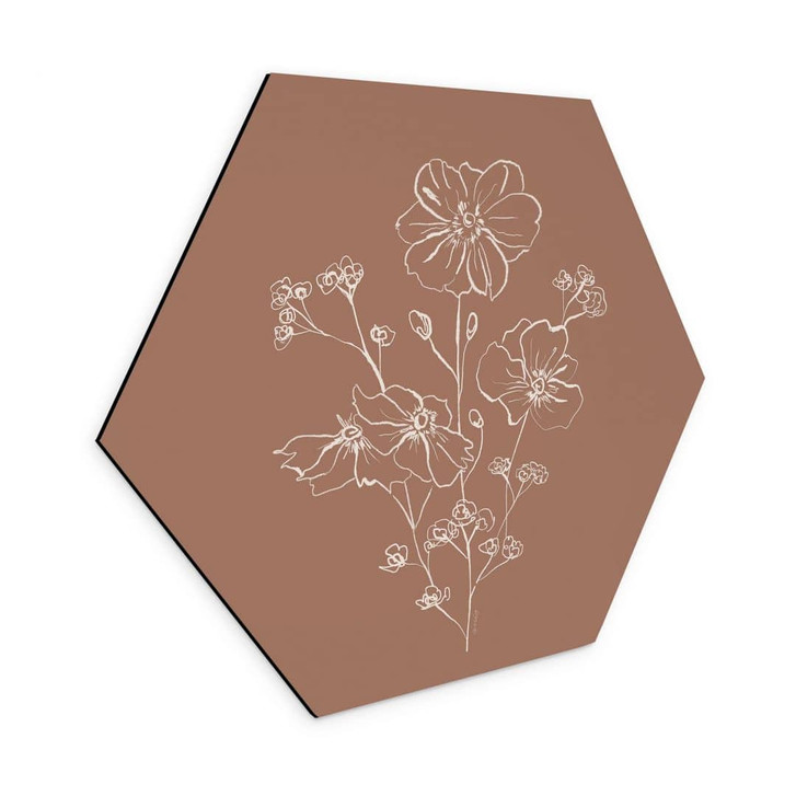 Hexagon Wandbild Wildrosenstrauss Mocha-Mousse - Anis Illustration - Alu-Dibond - WA436291