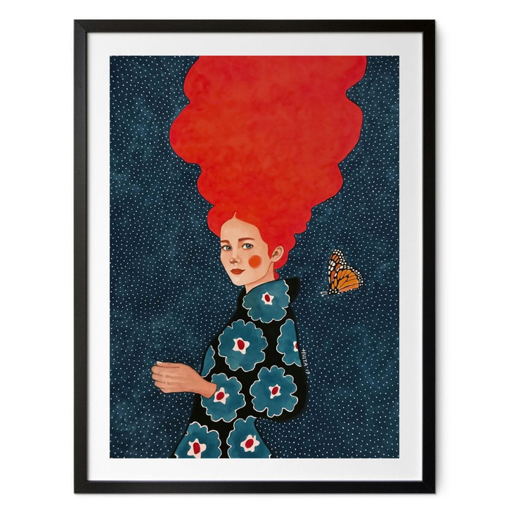 Poster Frau im Blumenkleid mit Schmetterling - Hülya - WA498466
