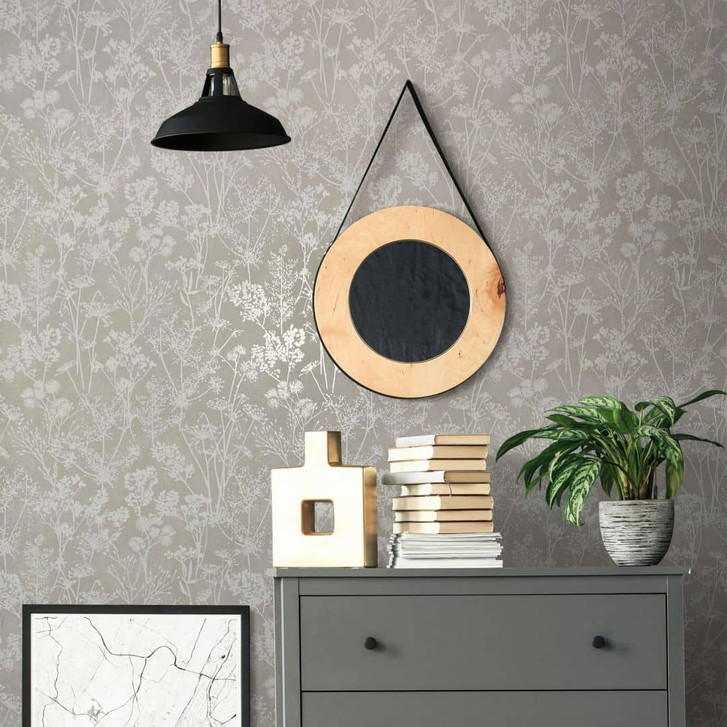 Vliestapete in grau Blattmotiv Blätteroptik Floral Natur - WA446449