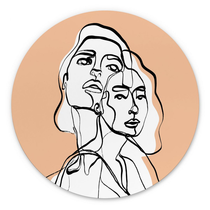 Wandbild Line Art Porträt von zwei Frauen - Treechild - Alu-Dibond - Rund - WA394961