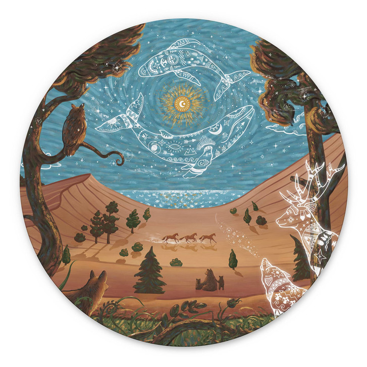 Wandbild Spirituelles Tierreich in der Nacht - Oliver Robins - Alu-Dibond - Rund - WA516914