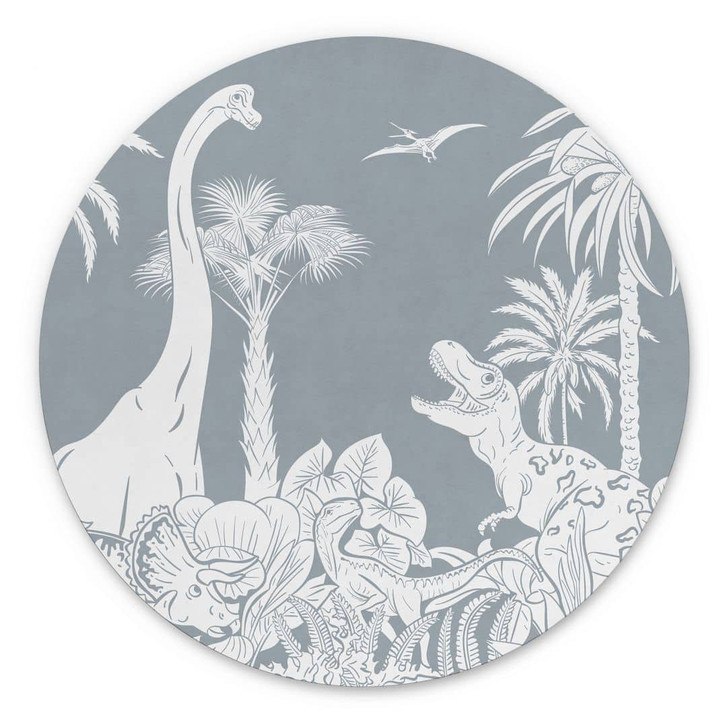 Rundes Wandbild Im Land der Dinosaurier - Blau - Kikki Belle - Alu-Dibond - WA435292