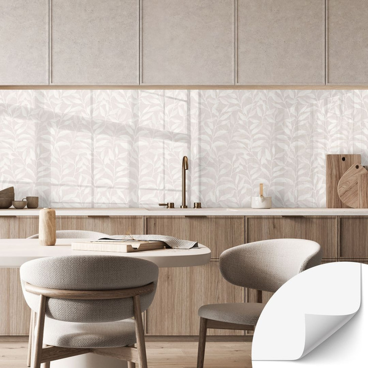 Selbstklebende Küchenrückwand Zarte Aquarell-Blätter - Soft Beige - Bloomery Decor - WA499751