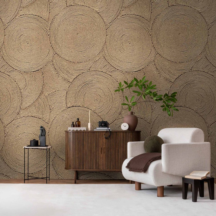 Vlies Fototapete 3D Kreise Beige Braun matt erweiterbar 1.59 x 2.80 m Vliestapete Wandbild - WA505079