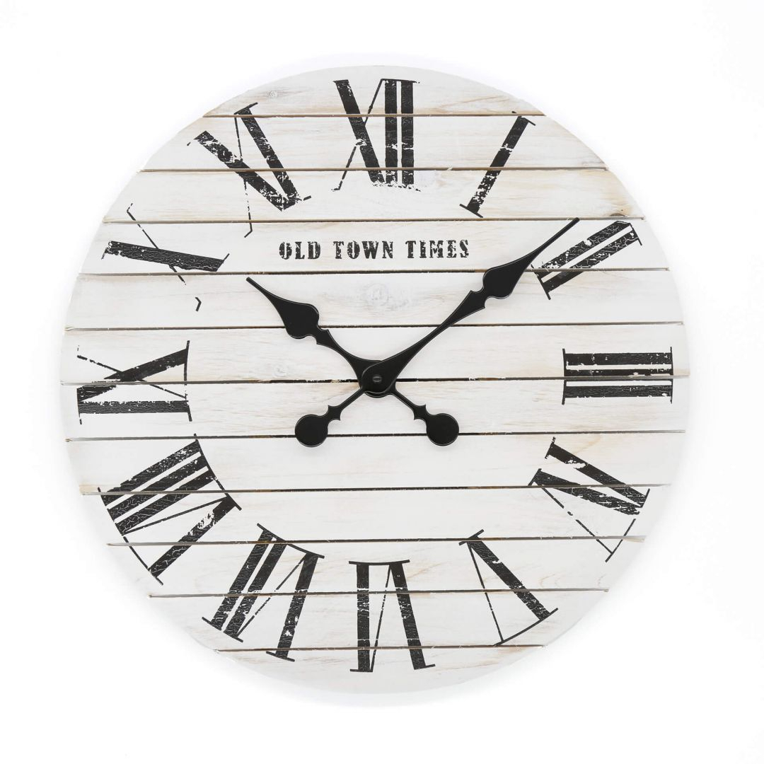 Wanduhr Holzbretter weiss - Rund Ø45cm