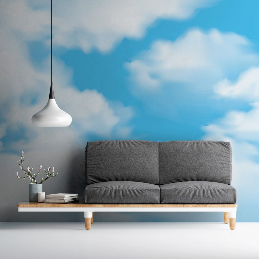 Himmel-Fototapete Wolken Blau Weiss – Vliestapete 3.75 m x 2.50 m freundlich hell