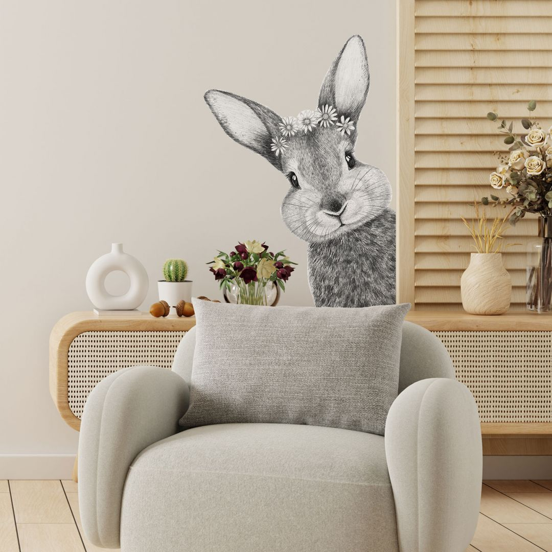 Wandtattoo Niedlicher Hase mit Kamillenblüten - Korenkova