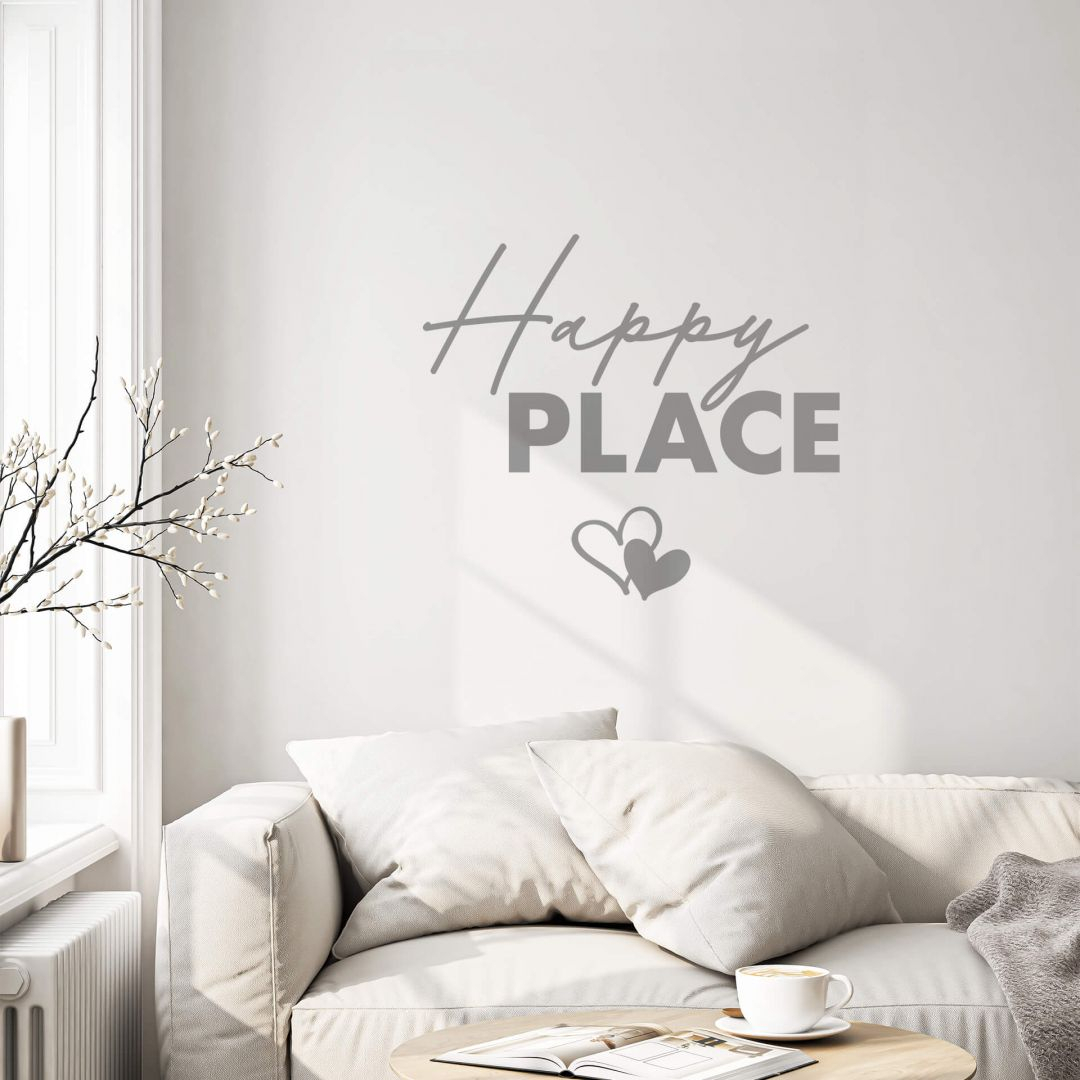 Spruch Wandtattoo Happy Place mit Herzen