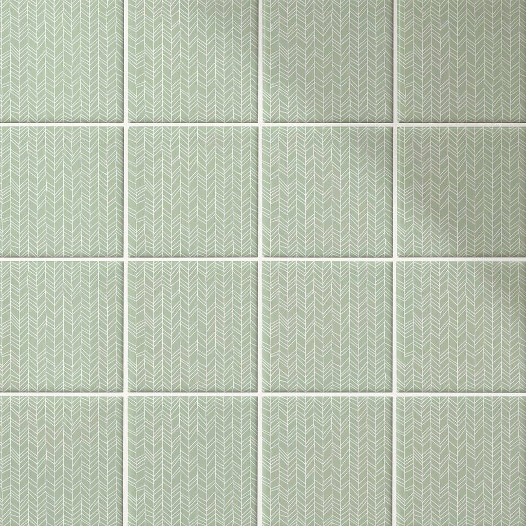 Fliesenaufkleber Fischgrätenmuster filigran - mint - 12er Set