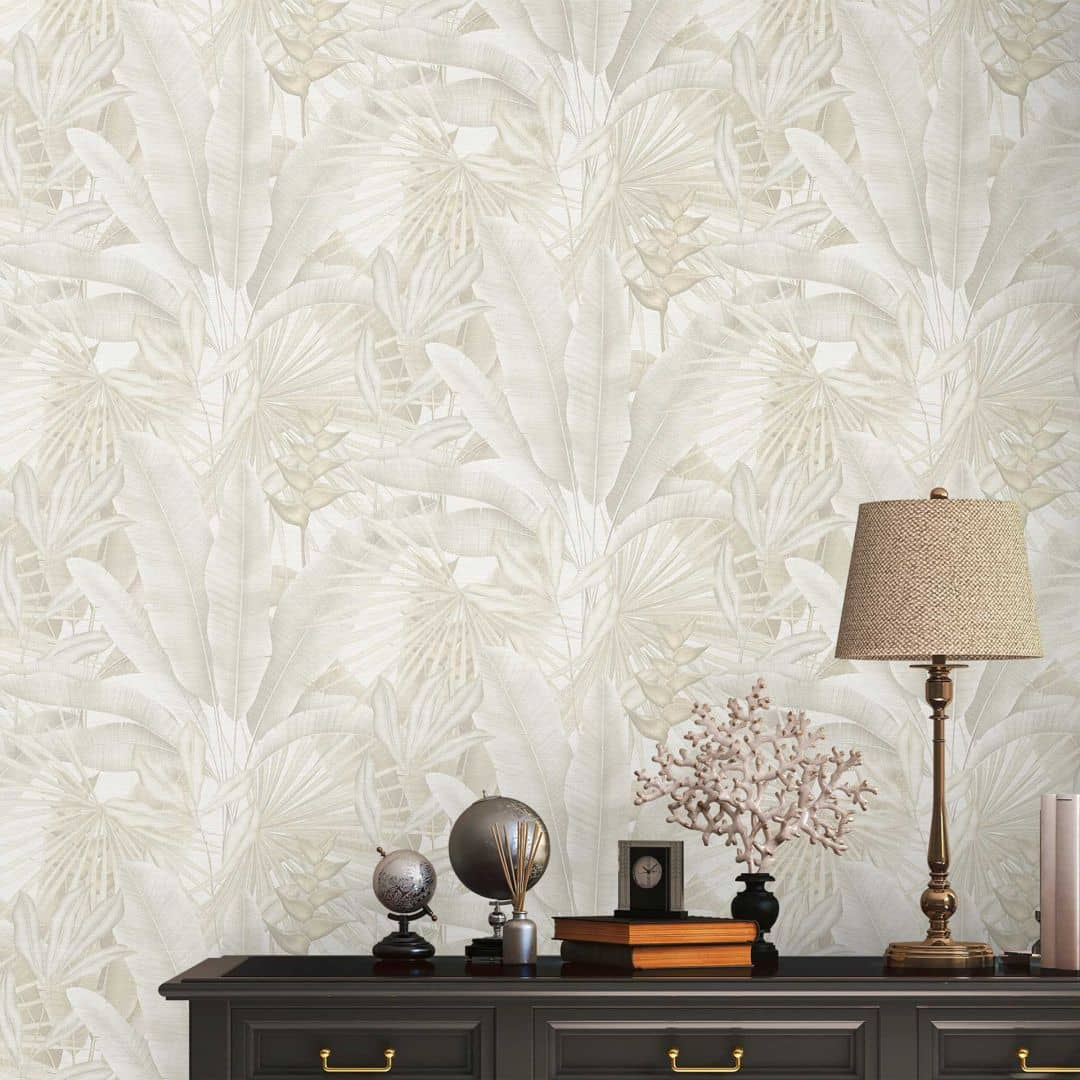 Tapete mit Blatt-Relief in Creme-Weiss - Hochwertige Vliestapete für ein helles Ambiente