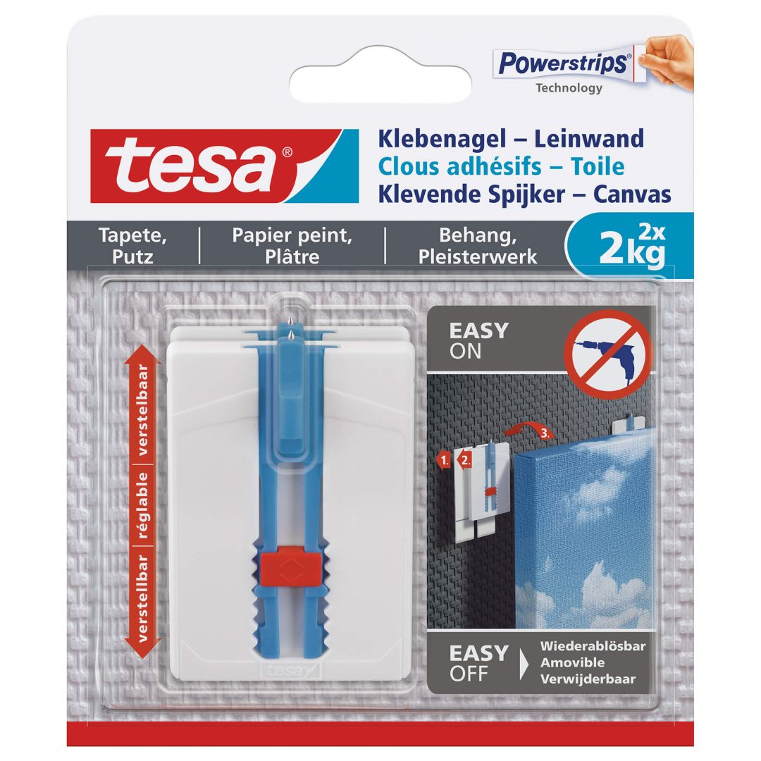 tesa® Klebenagel-Leinwand, verstellbar, für Tapete und Putz, 2x2kg