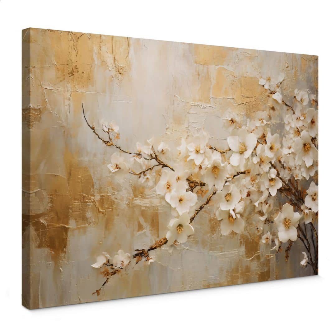 Leinwandbild Blütenzweig auf Vintage-Gold - Paksoylu