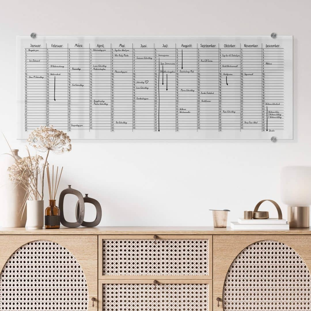 Memoboard Glas/Acryl Jahresplaner Panorama - transparent