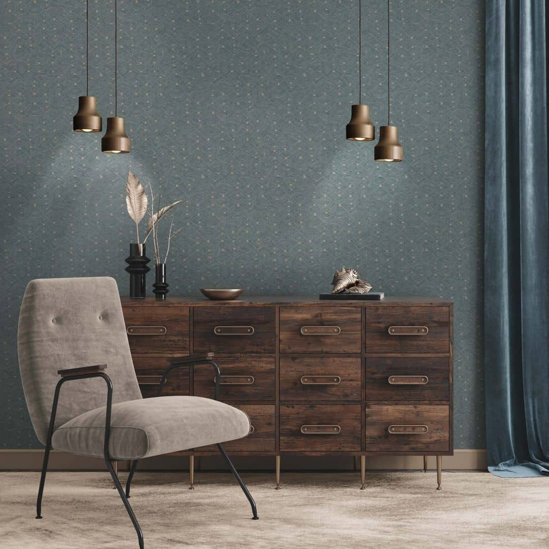 Design Tapete Wellen Blau Beige - Hochwertige Vintage Wand Vliestapete
