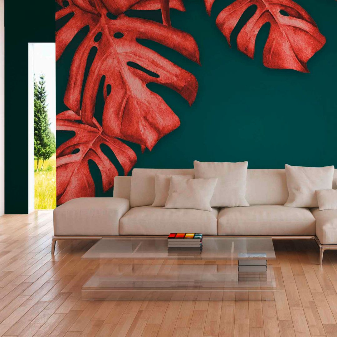 Fototapete Palmen RedPalm in grün rot - Vliestapete Designwalls 2 - 2.55x3.5 m