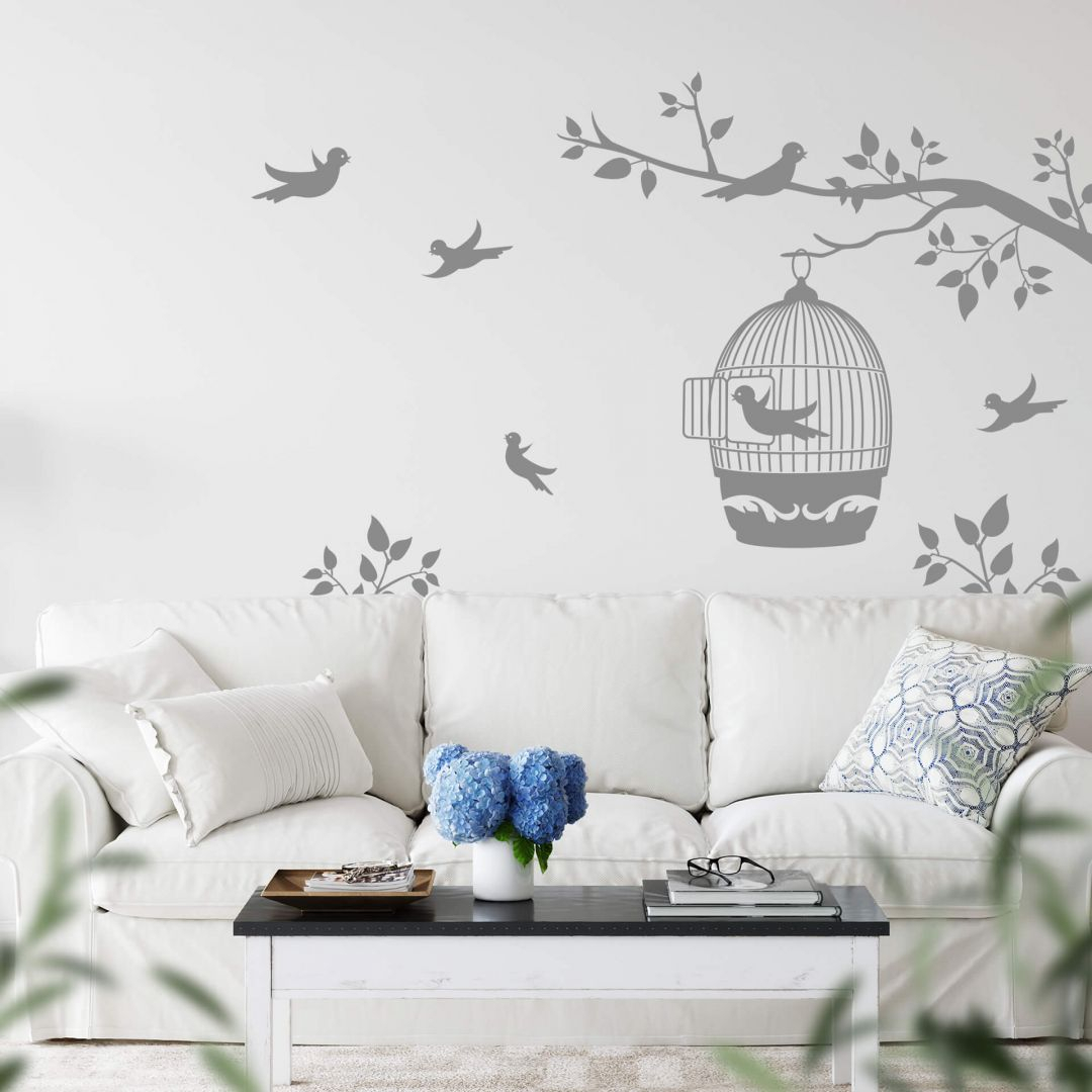 Wandtattoo Zweig mit Vogelkäfig